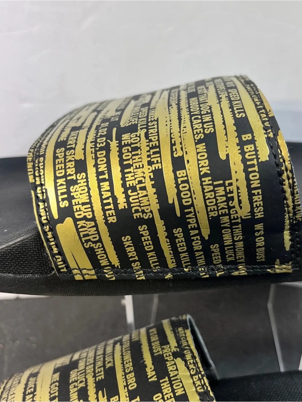 Black & Yellow Graphic Slide Sandals Three Stripe Life Adidas Men’s 8